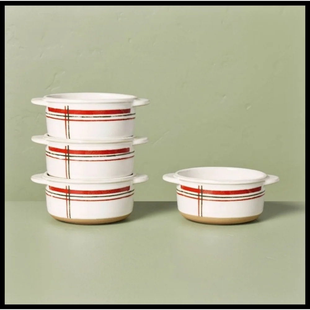 Hearth & Hand Magnolia 2023 Stoneware Holiday Plaid Stripe Ramekin Set Of 4
